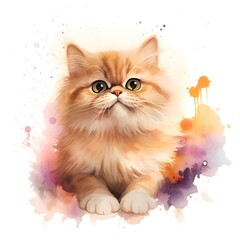Persian cat with pastel water color