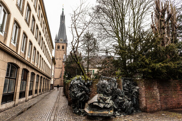 Cityscape in Dusseldorf during a rainy day.