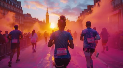 Foto op Canvas marathon, people covered with colored powder. © PT