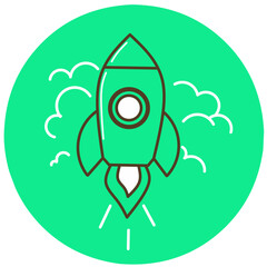 Flat Design Green Rocket Icon stock illustration