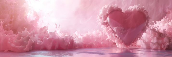 A Heart Amidst Pink Waves: A Symbol of Love and Passion in an Ethereal Expression of Romantic Artistry.