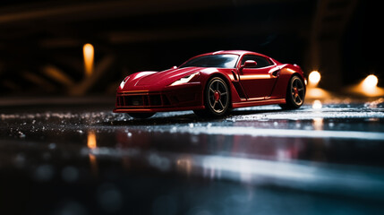Naklejka premium Red Sports Parked in a Driveway