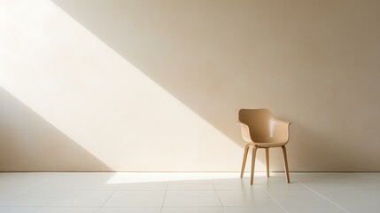 Elegant khaki Chair in a light Room. Blank Wall for Mockup Templates