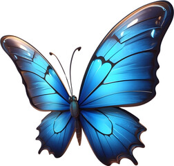 A beautiful illustration of a butterfly with blue wings flying against a white background, perfect for summer decoration