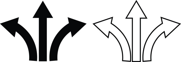 Set of black traffic arrows icon collection isolated transparent background. Flat or line vector. Bended arrow, turning, zig zag, crossroads, driving direction mark, location point crossroad circle .