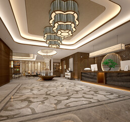 3d render of luxury hotel lobby reception entrance hall