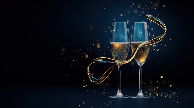 _two_festive_champagne_glasses_with_celebratio_black_background_ai_generative_image