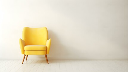 Elegant light yellow Chair in a light Room. Blank Wall for Mockup Templates
