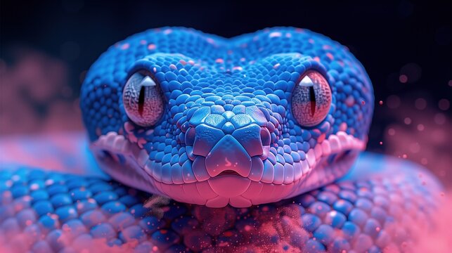 Photo of a king cobra by in the form of drawing illusions, neon colors, virtual scenes. virtual art
