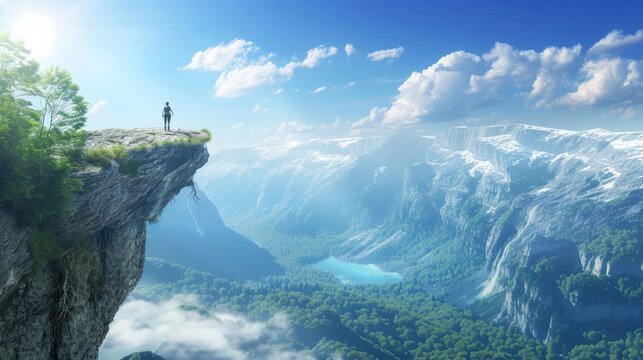 A Person Standing At The Edge Of A Cliff, Overlooking A Majestic Landscape