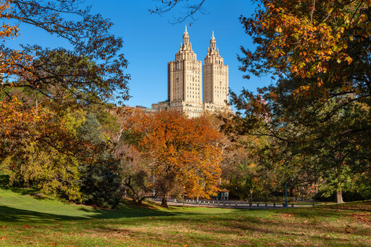Central Park West Historic District in autumn. Upper West Side of Manhattan. New York City