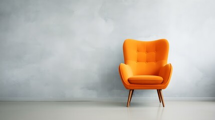 Elegant orange Chair in a light Room. Blank Wall for Mockup Templates