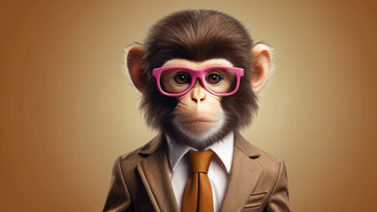 Monkey business.. Monkey wearing formal business suit, studio shoot on plain color background, cooperative business concept.