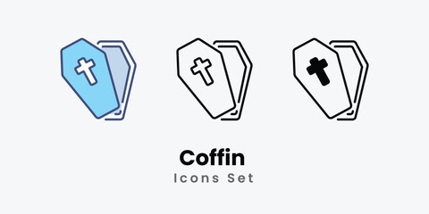 Coffin  Icons vector, website, booking sites and mobile apps. Graphic contour logo for offers, commerce, ui ux and other design needs. Vector isolated stock illustration