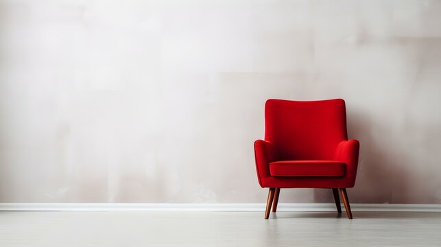 Elegant red Chair in a light Room. Blank Wall for Mockup Templates
