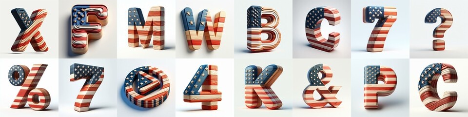 USA letters shape 3D wooden Lettering Typeface. AI generated illustration