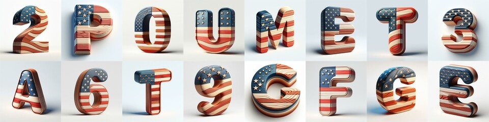 USA letters shape 3D wooden Lettering Typeface. AI generated illustration