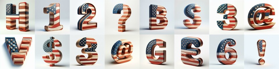 USA letters shape 3D wooden Lettering Typeface. AI generated illustration