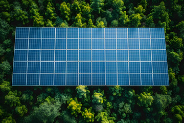 Top View Solar Panel Installation on Lush Greenery