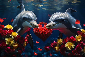 Obraz na płótnie Canvas turtle carrying hearts on valentine