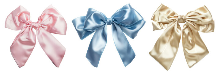 a set of pastel-coloured bows on a transparent background