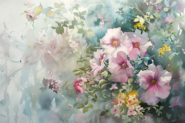 a watercolor painting of an arrangement of flowers in
