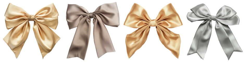 a set of beige satin bows on a transparent background