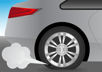 Car Flat Tire or Punctured Wheel Vector Illustration. 
