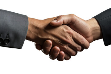 The businessmen clasped hands solidifying, Isolated on transparent PNG background, Generative ai