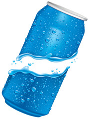 blue water splash with blue tin can and many water drops	 - 737230349