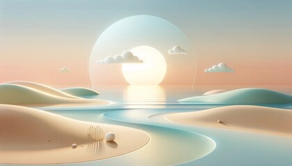 Serenity Dunes: A Calm Pastel Sunrise Over Gentle Hills