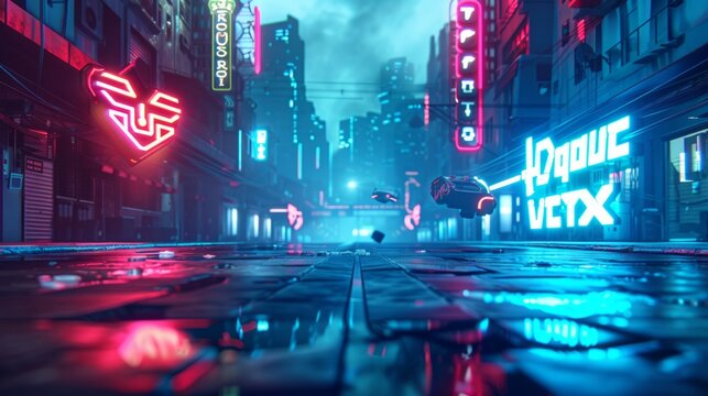 3d illustration rendering of futuristic cyberpunk city, gaming wallpaper scifi background, a esports gamer vs banner sign of neon glow, versus player challenge