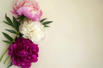 a white pink and purple peony on a soft cream backgro