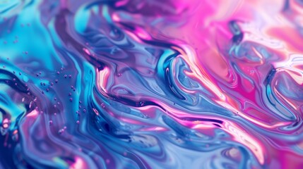 Fototapeta na wymiar A dynamic interplay of blue and pink fluid patterns with an iridescent finish and swirling textures suggesting movement and artistic creativity