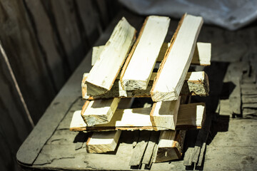 wood ax and saw on the background