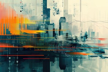 Abstract Painting of a Cityscape, Abstract art from the shapes made by graphs and financial data, AI Generated
