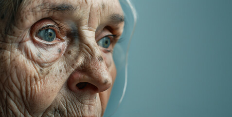 Retrato, primer plano de una anciana como imagen de la soledad de las personas mayores en la sociedad actual