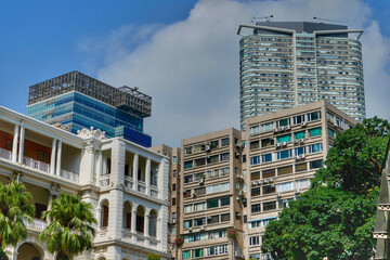 Modern buildings in Tsim Sha Tsui, Hong Kong - obrazy, fototapety, plakaty