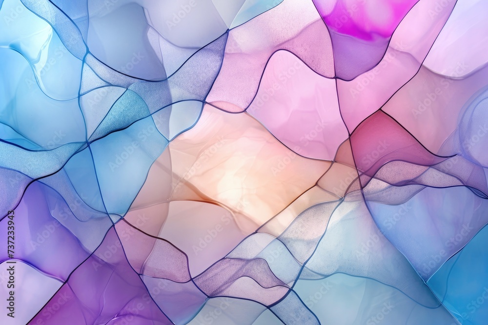 Poster An image featuring a vibrant abstract background filled with dynamic wavy lines, Abstract background resembling stained glass in pastel hues, AI Generated