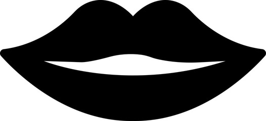 Mouth lips flat icon in filled vector girl kiss pictogram in black color. woman lips shape design Beauty concept. Trendy style isolated transparent background.