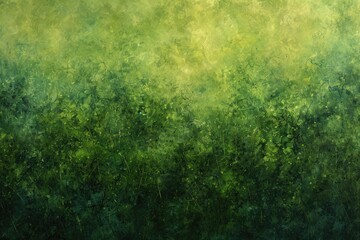 A realistic painting depicting a vibrant green field with trees towering in the background, Abstract interpretation of a lush, green meadow in spring, AI Generated