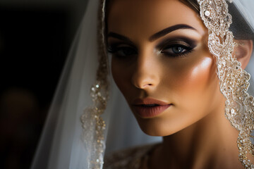 Generative ai collage of charming lady bride prepare for wedding ceremony