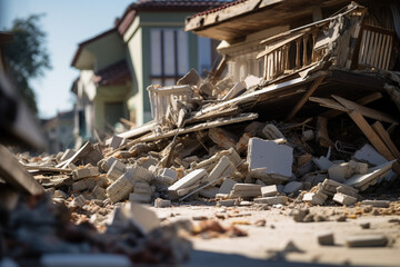 Obraz premium AI generated picture of scary ruined damaged city buildings after an explosion with no people there