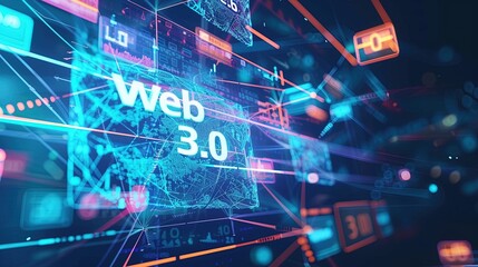 An image of the web 3.0 technology and concept. Blockchain, meta, big data, cloud and server services. Generative AI
