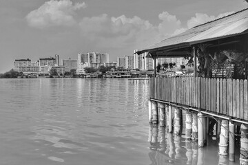 Stilt houses along jetty in George Town, Malaysia