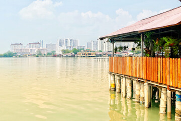 Stilt houses along jetty in George Town, Malaysia