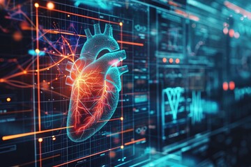 A computer screen displaying a heart symbol, AI-powered early warning system for cardiac arrest, AI Generated