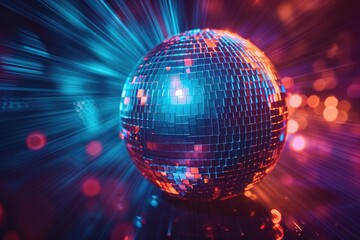 A shiny disco ball hangs from the ceiling, reflecting colorful lights across the room, An abstract background reminiscent of a shining disco ball, AI Generated