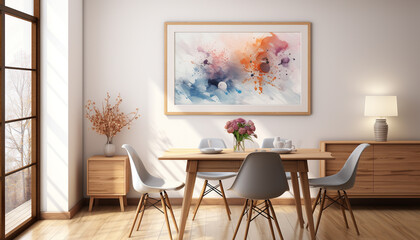 Modern apartment with bright, comfortable furniture, nature inspired decoration, and creative workspace generated by AI