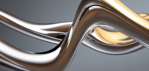 Abstract figure of chrome swirling streams with golden glare